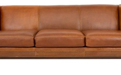 Mitchell Gold Caramel Leather Upholstered Sofa