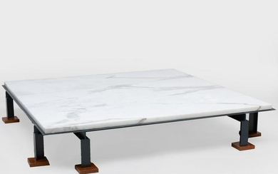 Modern Metal and Marble Square Top Low Coffee Table