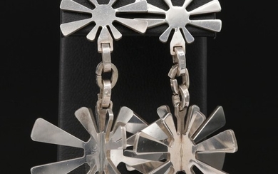 Modernist Style Sterling Silver Dangle Earrings