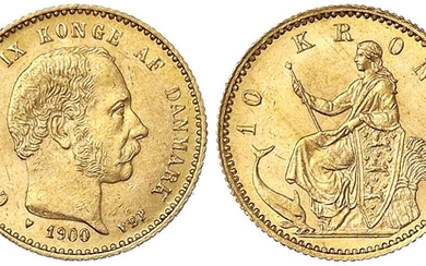 Monnaies et médailles d'or étrangères, Danemark, Christian IX, 1863-1906, 10 couronnes 1900 VBP. 4,48 g....