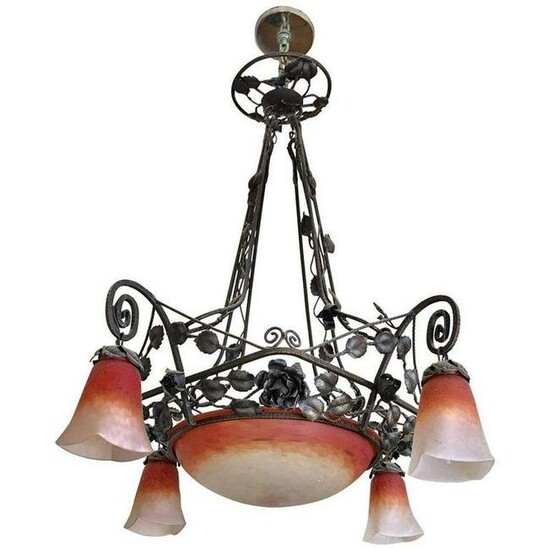 Muller Freres Art Deco Wrought Iron and Glass
