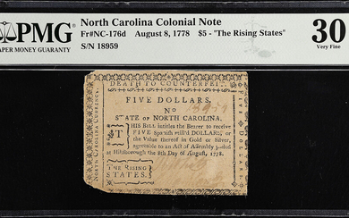NC-176d. North Carolina. August 8, 1778. 5. PMG Very Fine 30.