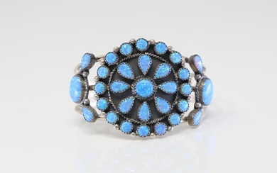 Native America Navajo Sterling Silver Synthetic Opal Bracelet Cuff By R.B.