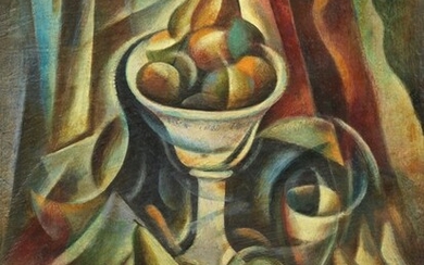 Natura morta con frutta (Omaggio a Picasso), 1920 ca., Roberto Marcello (Iras) Baldessari (Innsbruck 1894 - Roma 1965)
