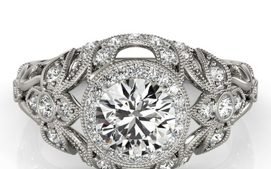 Natural 1.38 CTW Diamond Engagement Ring 18K White Gold
