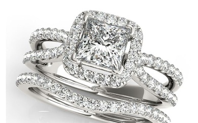 Natural 1.55 CTW Diamond Engagement Ring SET 18K White Gold