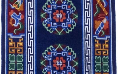 Navy Blue Floral Art Deco Hand Carved 3X6 Chinese Style Oriental Area Rug Carpet