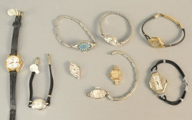 Nine vintage ladies wristwatches, with three being 14K