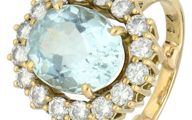 No Reserve - 18K Geelgouden rozet ring bezet met ca. 0.48 ct. diamant en een aquamarijn van ca.3.25 ct.