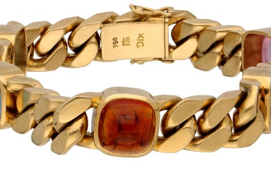 No Reserve - 18K Yellow gold gourmet link bracelet set with rose quartz, amethyst, citrine,...