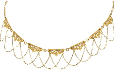 No Reserve - Art Nouveau 18K geelgouden collier met zaadparels.