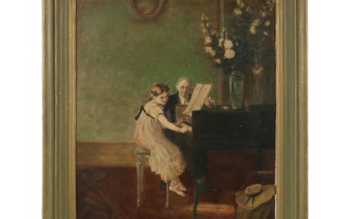 Oil Painting After Jules Alexis Muenier "The Harpsichord Lesson"