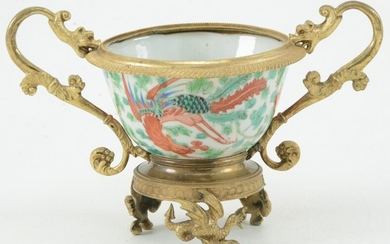 Ormolu mounted cup. 19th century. Chinese phoenix and