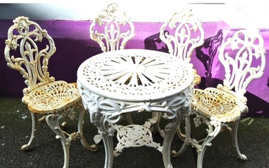 Ornate cast iron 5 piece patio or garden suite: round table ...