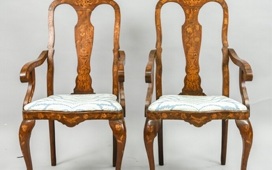 PAIR OF 19TH C. QUEEN ANNE MARQUETRY INLAID CHAIRS