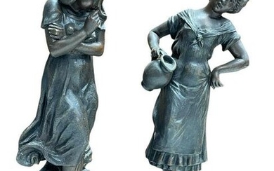 PAIR OF BRONZE FINISHED SPELATERS FIGURES