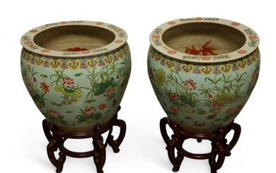 PAIR OF LARGE CHINESE PORCELAIN FISH BOWLS