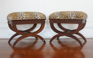PAIR OF NEOCLASSICAL STYLE X-BASE BENCHES