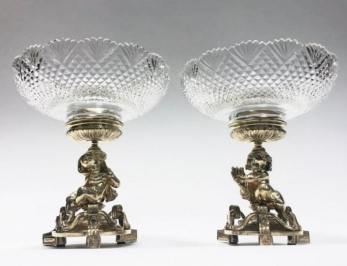 PAIR OF SILVERED BRONZE AND BACCARAT GLASS CENTERPIECES