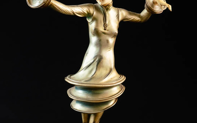 PAUL PHILIPPE (FRENCH 1880-1930): AN ART DECO COLD PAINTED BRONZE IVORY FIGURE OF A DANCER