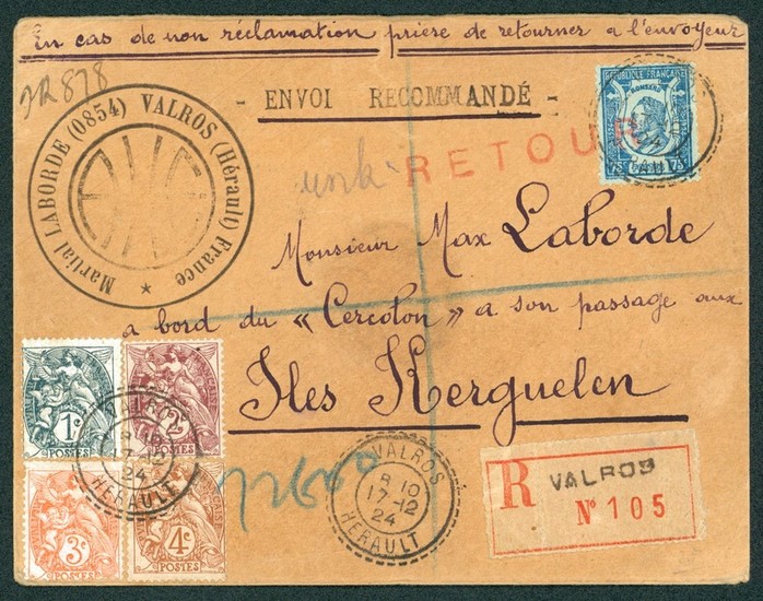 PENGUINS France - rare 1924 registered cover from Valros (Hé...