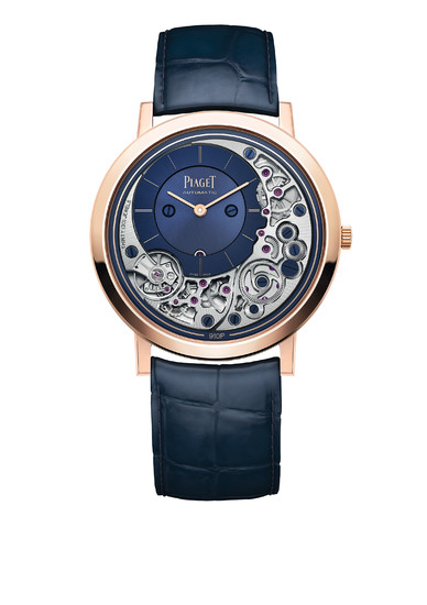 PIAGET ALTIPLANO ULTIMATE AUTOMATIC At only 4.30mm thick, the Altiplano Ultimate Automatic is one of the thinnest mechanical watches in the world, with its 910P movement and case forming an indivisible whole.