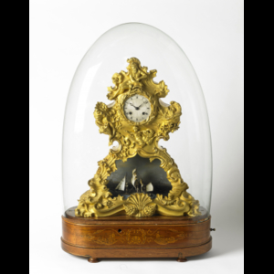 PICKARD J.C. CHAILLY Gilt bronze mantel clock with sailing...
