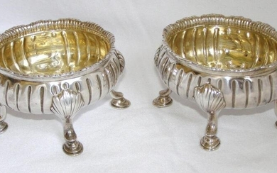 Pair 18th century English sterling silver salts