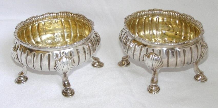 Pair 18th century English sterling silver salts