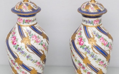 Pair Antique Porcelain Sevres Lidded Urns