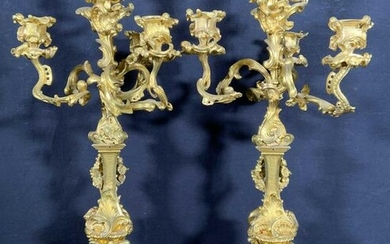 Pair Antique Rococo Style Candelabras w Cert