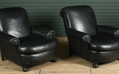 Pair French Art Deco Style Leather Club Chairs