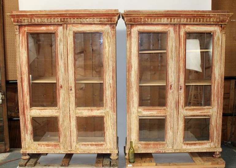 Pair French faux painted bookcases