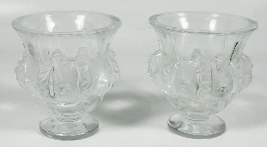 Pair Of Lalique Budgie Vases (As Is)