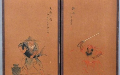 Pair Oriental Figures, Gouache/Ink On Paper