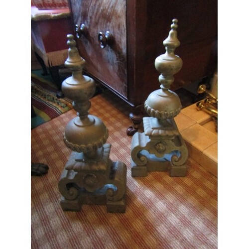 Pair of Antique Cast Brass Fire Ends of Pedestal Form Each A...