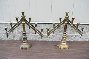 Pair of Brass 7 Light Altar Candelabra Candlesticks +