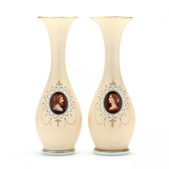 Pair of Bristol Glass Portrait Vases