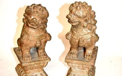 Pair of Chinese Pottery Foo Lions