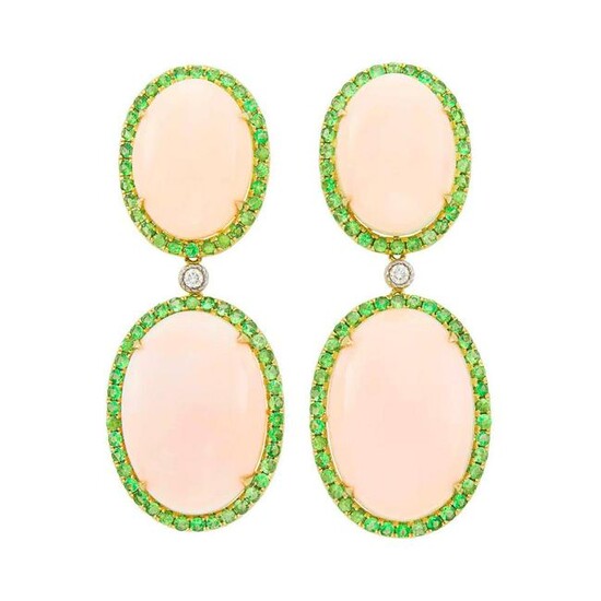 Pair of Gold, Angel Skin Coral and Green Garnet