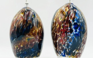 Pair of Murano Glass Style Pendant Lights, Signed & Dated