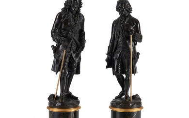 Pair of Patinated Bronze Figures of Voltaire and Rousseau, after...