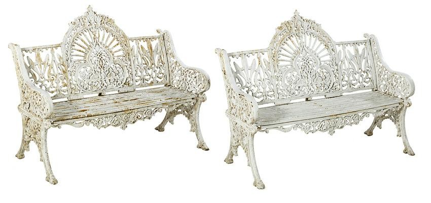 Pair of "Peacock"-Pattern Cast Iron Benches