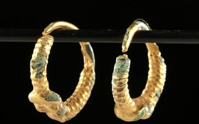 Pair of Roman Gilded Copper Earrings w/ Hercules Knots