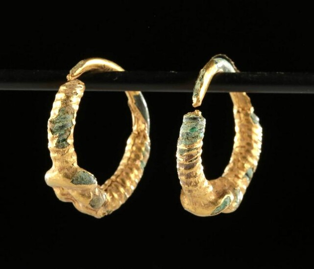 Pair of Roman Gilded Copper Earrings w/ Hercules Knots