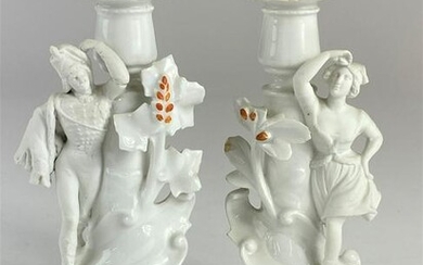 Pair of White Porcelain Figural Candles