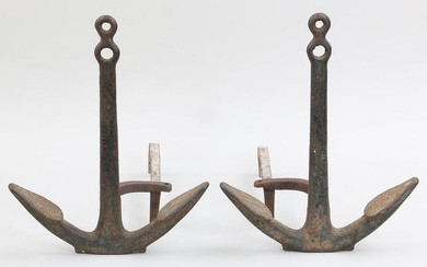 Pair of cast iron anchor andirons