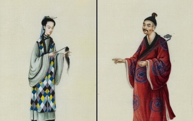 Pair of paintings of Daoist nun and monk