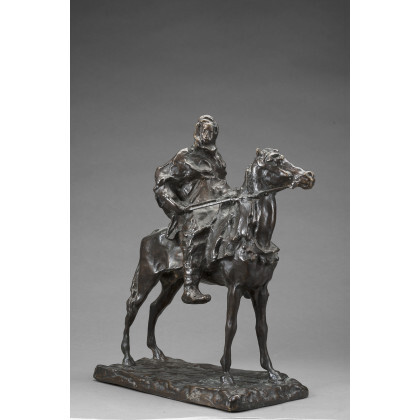 Paolo Troubetzkoy ( Intra 1866 - Pallanza 1938 ) , "Cavaliere berbero e stallone arabo" scultura in bronzo (h cm 44) Firmata alla base