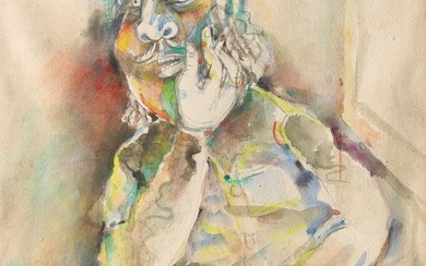 Paritosh Sen, Untitled (Man smoking Cigarrete), 1980, Acrylic as watercolor/paper